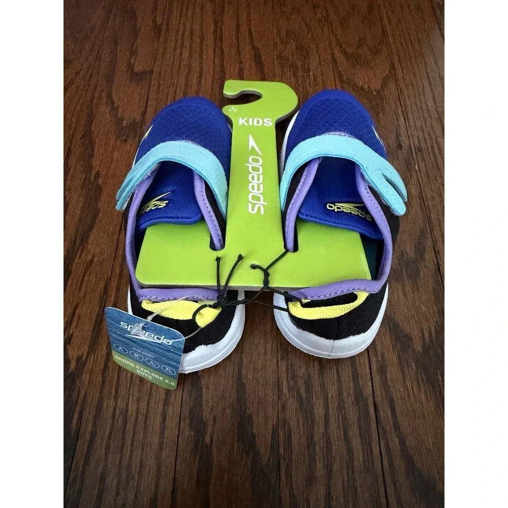 Boys' Speedo S-Way Slip-On Toddler Water Shoes Size Large 9-10 Black & Blue